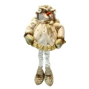 Vintage 21 Inch Snow Angel Stuffed Fabric Snowperson With Legs Wings And Bling